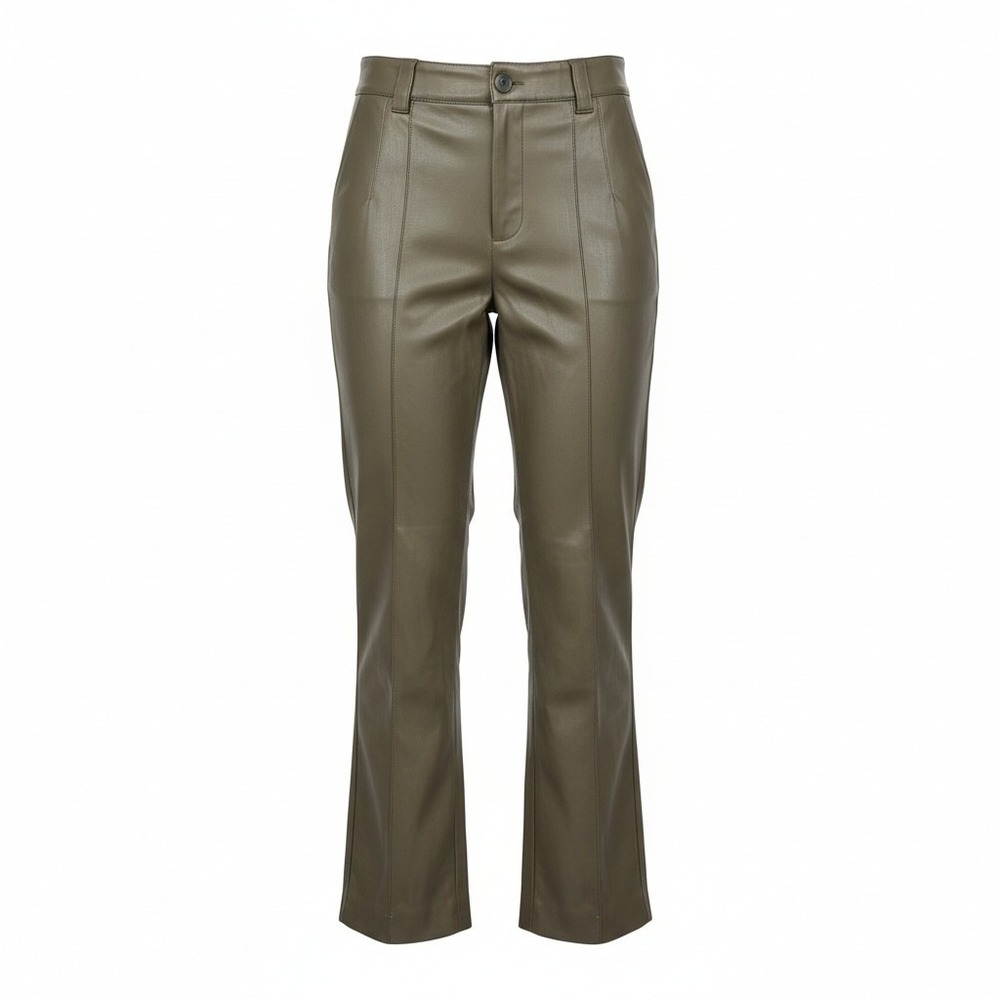 Women's ZARA Olive Faux Leather Trousers XS Sleek Modern Edgy Minimalist Urban - Picture 2 of 10